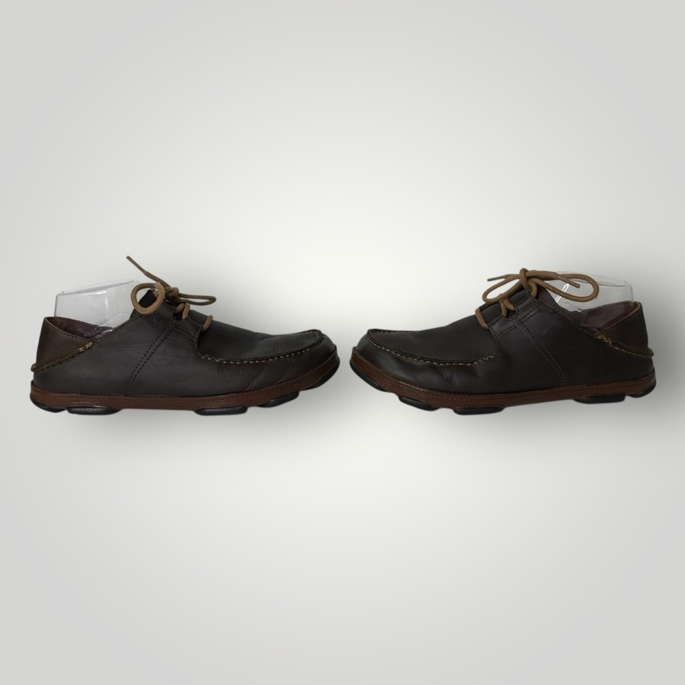 Olukai Shoes Men's 8 Ohana Lace Up Nubuck Brown Leather Hand Sewn Shoe - Picture 5 of 9